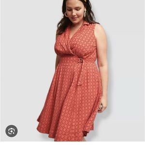 Anthropologie Elm Collared Orange Pink Sleeveless Wrap Midi Dress